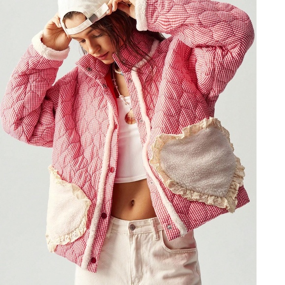 Cozy Colorful Quilted Lace Snap Button Puffer Coat Jacket - Picture 4 of 6